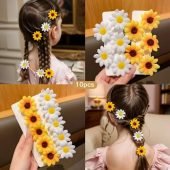 10pcs Honey Girl Knit Fabric Hair Clips with Solid Color Daisy & Sunflower Design, Mixed Color Polyester Floral Hair Accessories for Daily & Casual Wear - All-Season Teen Fashion-1.21