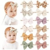 12pcs Baby Girls Elastic Bows Hairbands For Newborns, Infants & Toddlers, Handmade Hair Accessories For Girls-8.49