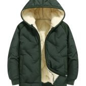 1pc Boys' Hooded Winter Jacket, Casual Style Solid Color Polyester Coat with Fleece Lining, Long Sleeve Regular Fit Outerwear with Pockets, Non-Stretch Woven Fabric, Fall Winter Collection-22.98