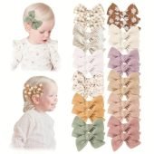 24pcs Girls Floral Hair Clip Set, Bow Hairpin Handmade Accessories-12.19