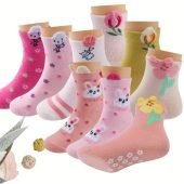 3 Pairs Anti-skid Socks For Girls, Cartoon Rabbit Socks For Baby Girls-4.27