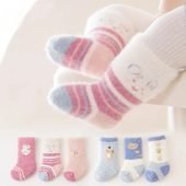 3 Pairs Of Winter Cartoon Baby Plush Socks Non-slip Dotted Floor Socks Baby Toddler Socks-6.24