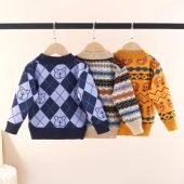 3pcs Boy's Cartoon Bear Pattern Knit Sweater, Crew Neck Long Sleeve Comfy Warm Top for Autumn And Winter-22.89