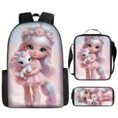 3pcs Dreamy Fantasy Backpack Set with Adjustable Straps - Lightweight, Zip Closure, Polyester - Perfect for School & Travel-17.53