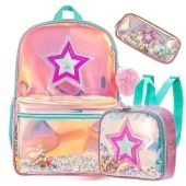 3pcs Kid's backpack set, five-pointed star laser backpack with lunch bag and pencil case, suitable for boys and girls birthday gifts, back-to-school gifts, summer camp activities, travel backpack set-29.68
