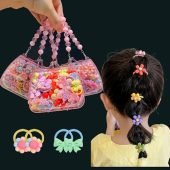 40pcs Cute Cartoon Flower & Bow Hair Tie Set for Girls - Colorful Elastic Ponytail Holders with Storage Box-10.01