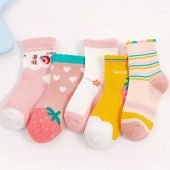 5 Pairs of Cute Cartoon Patterned Socks for Girls - Kids' Trendy Warm Socks for Autumn and Winter - Soft, Breathable, and Comfortable Casual Socks for Children-4.27