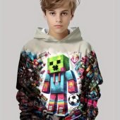 Boys 3D Printed Long Sleeve Hoodie - Casual Pullover for Spring, Fall, Winter, Outdoor Hooded Sweatshirt with Pocket-8.73