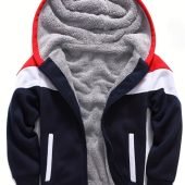 Boys Casual Non Stretch Stand Collar Fleece Zip Up Jacket, Kids Clothing For Spring Fall-16.89