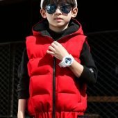 Boys' Trendy Hooded Vest - Thick, Warm & Stylish for Fall Winter Polyester, Zip-Up, Color Block Design-13.37