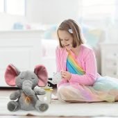 Breathing Elephant Plush Toy, Pink & Grey, Cotton Stuffed Animal with Rhythmic Motion, Lights, Music & Timers, No Batteries, Perfect for Halloween & Christmas Gifts-13.23