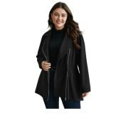 Curved Hem Zipper Placket Pockets Coat $35.90