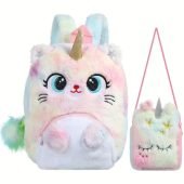 Cute Cartoon Plush Unicorn Backpack + Satchel for Children, All-Match Fashion for Boys and Girls, Birthday Gift-16.81