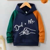 Dad Me Boys Hoodie - Color Block, Long Sleeve Pullover for Ages 3-10 Casual & Sporty Fall Winter Top, Letter Pattern, Round Neck, Single Piece-7.80