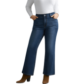 Dark Wash Elastic Waist Flared Mid Rise Jeans 40.90