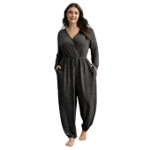 Elastic Waist Overlap Collar Lounge Jumpsuit $25.52