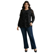 Floral Flocking Sheer Sleeve Lined Knit Top $22.90