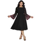 Floral Mesh Bell Sleeve Boat Neck Dress $32.90