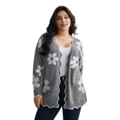 Floral Pattern Open-Front Knitted Cardigan $36.90