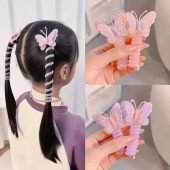 GUIJUI 4-Pack Cute Butterfly Hair Ties for Girls, High Elastic Telephone Cord Ponytail Holders, Mixed Color Resin & Polyester Hair Accessories for Daily & Casual Wear, All-Season Applicable, Ages 3-14-3.36
