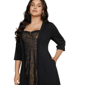 Heart Neckline Patchwork Sequin Button Detail Dress $25.25