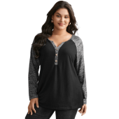 Heather Patchwork Button Detail Stretchy T-Shirt $16.07