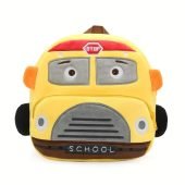 Kakoo Cute Cartoon School Bus Plush Backpack for Boys - Lightweight, Adjustable Straps, Perfect for Kindergarten & Travel, 3-4 Year Old, Small, Favorite Car-8.73