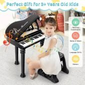 Kids' Deluxe 31-Key Piano Keyboard Toy - Toddler Musical Instrument with Stool, Microphone, and Educational Fun - Black Color, Perfect for Early Childhood Development-36
