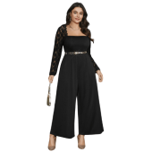 Lace Mesh Sleeves Square Neck Jumpsuit $30.90