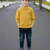 Long Sleeve Cotton Boy's Embroidered Lapel Knit Pullover Top for Spring and Autumn-12.73