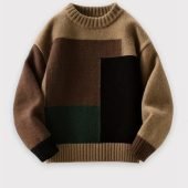 MIANZHI Boys' Cozy Fleece-Lined Knit Sweater - Color Block, Long Sleeve Pullover for Fall Winter-12.11