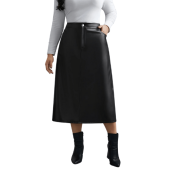 PU Leather Elastic Waist Split Hem Skirt $26.90