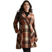Plaid Lapel Collar Waist Button Coat $37.90