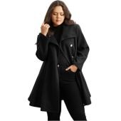 Plain Button Up Pocket Asymmetrical Lapel Collar Coat $45.90