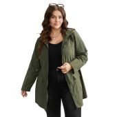 Plain Hooded Drawstring Gathered Zipper Jacket $41.90