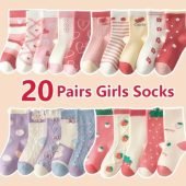 S01+S50+S51+S55 20 Pairs Youngsters's Girls Love Little Flower Rabbit Strawberry Flower Cartoon Socks Soft Polyester Knitted Fabric Mid-Calf Long Sports Socks-10.23