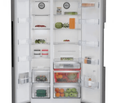 Side by side Beko GN1603140ZHXBN, 580 l, NeoFrost Dual Cooling, HarvestFresh, Everfresh+, HomeWhiz Wi-Fi, Compresor inverter, Argintiu, H 179 cm, Clasa E