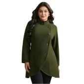 Solid Wrap Button Up Asymmetrical Hem Coat $35.90