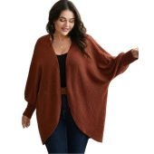 Textured Curved Hem Lantern Sleeve Cardigan $22.90