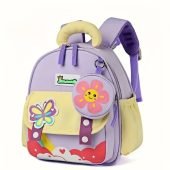 Trendy Knapsack Backpack - Color Clashing Frog And Flower Astronaut Print With Zipper Closure, Adjustable Strap, Pendant Decor, Perfect For Travel And School-12.14