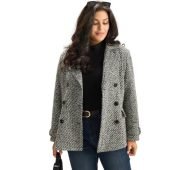 Tweed Lapel Collar Button Up Pocket Coat $42.90