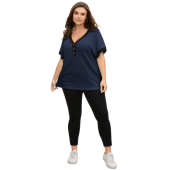 V Neck Contrast Button Detail Knit T-shirt $20.90