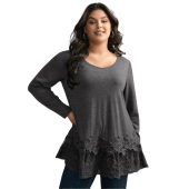 V Neck Lace Panel Jersey Top $23.90