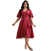 V Neck Polka Dot Ruffle Trim Dress $26.90