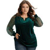 Velvet Patchwork Mesh Sequin Notched T-shirt $25.90